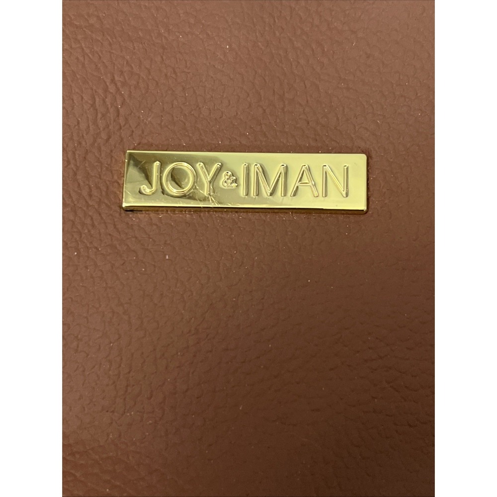 JOY & IMAN Alexandria Leather Tote Purse Cognac 15.5 X 12 X 6 Double Handles - Picture 3 of 9